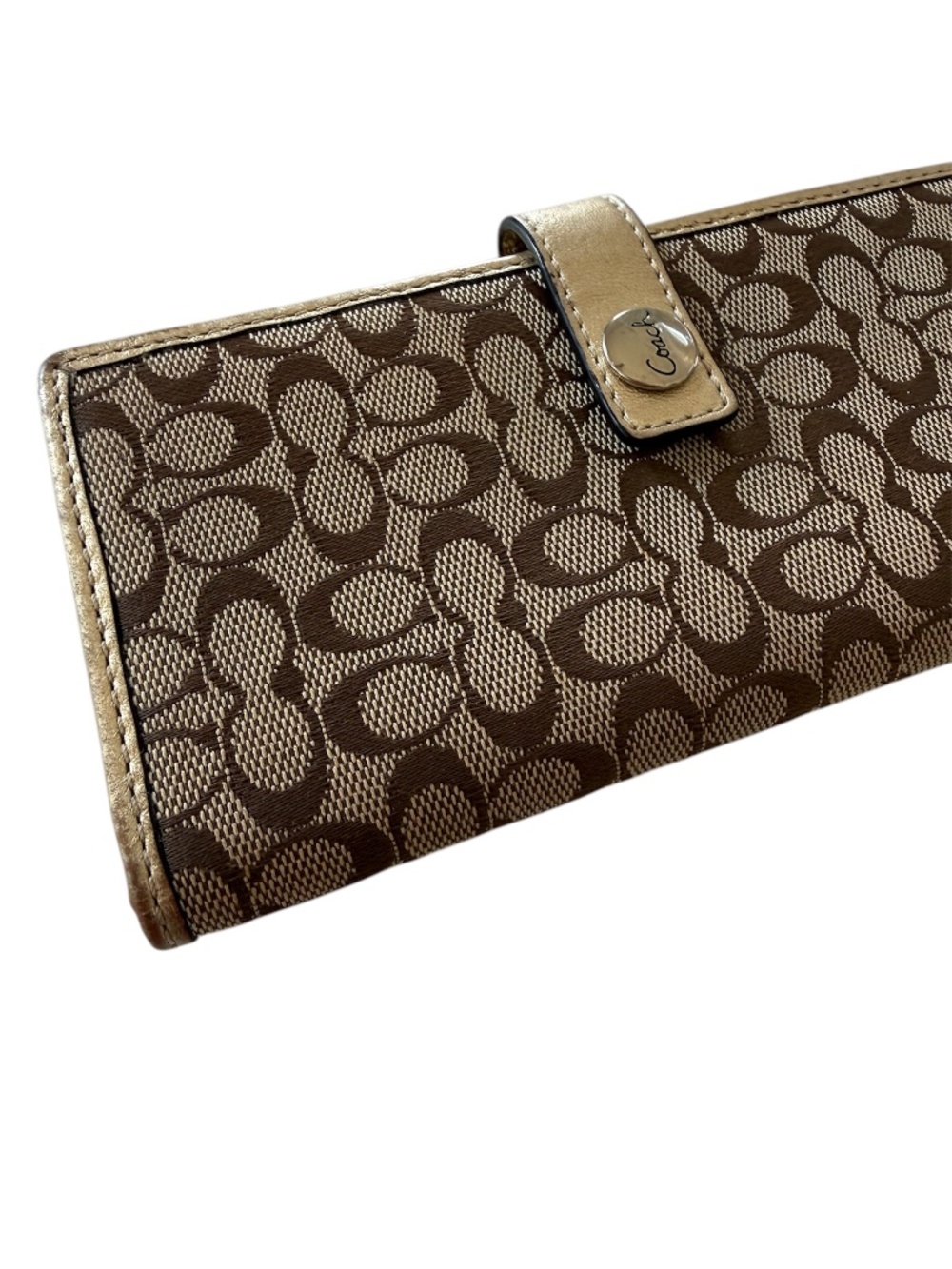 Coach Signature Slim Snap Wallet Brown Gold  Gold